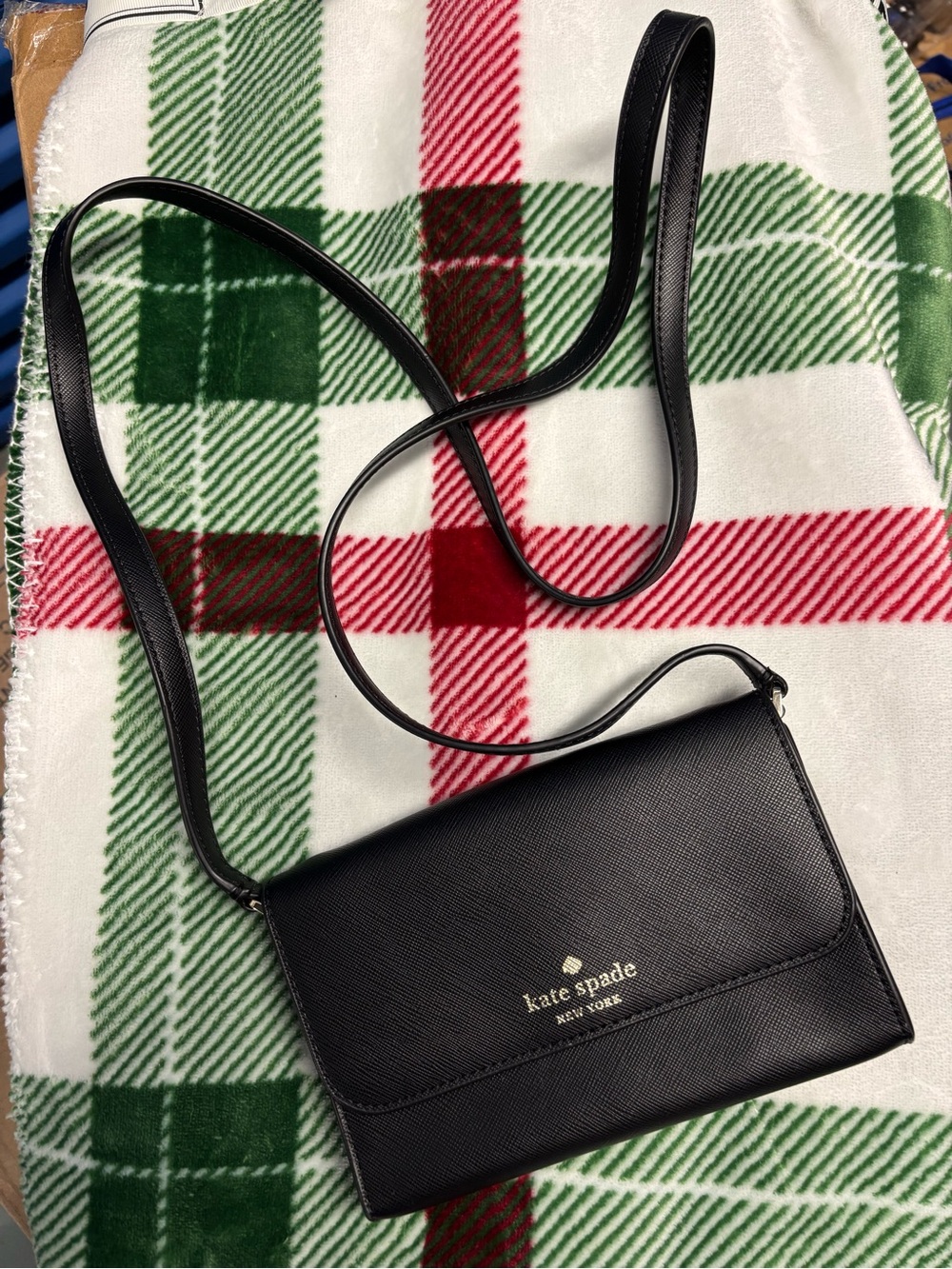 kate spade Black Saffiano Leather Crossbody Wallet